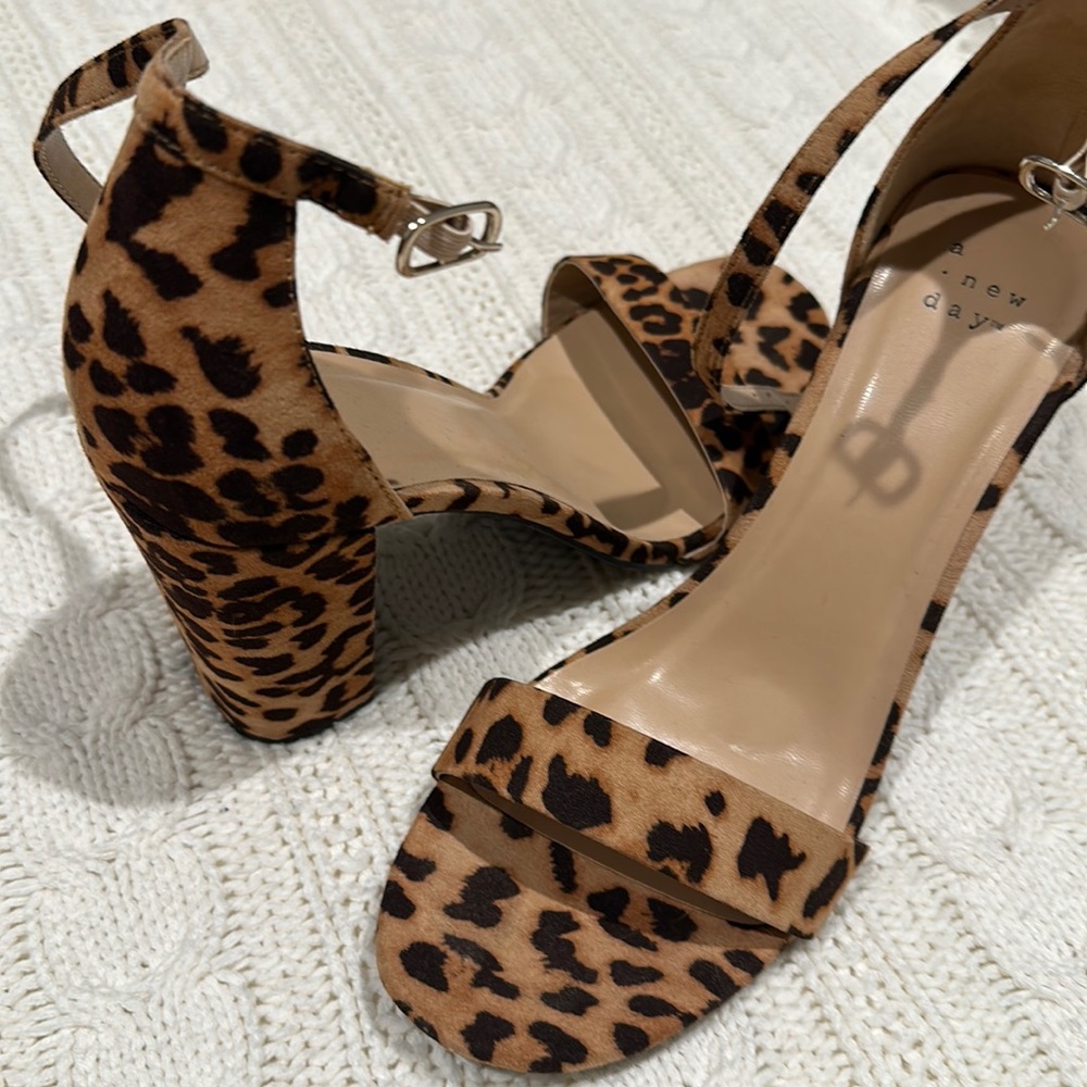 a new day Leopard Print Block Heel Sandals - Tan and Black